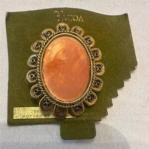 Vintage Signed Tacoa Genuine Mother of Pearl Brooch - Gold Tone